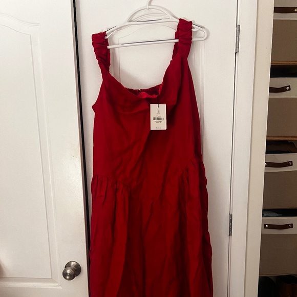 Reformation Monet Linen Dress Es Red - Size 24 - Picture 3 of 5